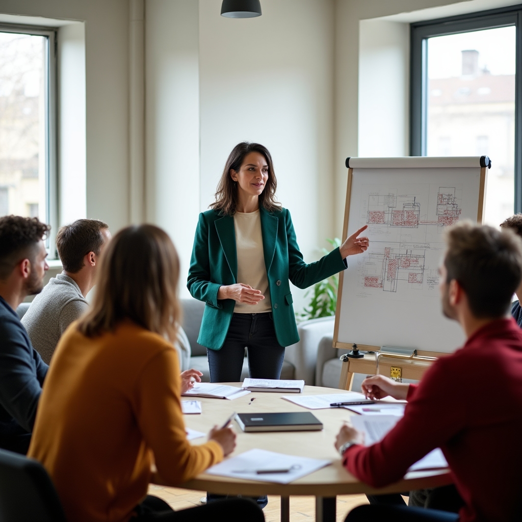 Participanți la workshop de eficiență energetică ascultând o prezentare practică